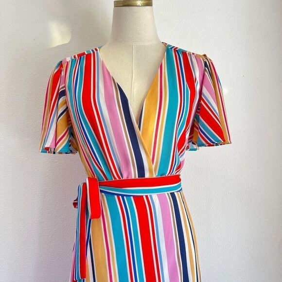 Louna Meghan Striped Multicolor Maxi Wrap Dress Size Small RTR Chic & Flowy - Picture 3 of 14